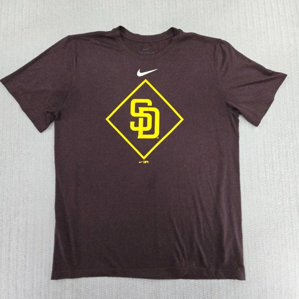 Nike San Diego Padres Shirt Mens Large Brown MLB Baseball Dri Fit Short Sleeve